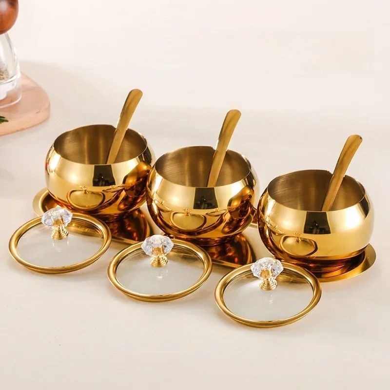Gold Silver Stainless Steel Luxury Condiment Set 7