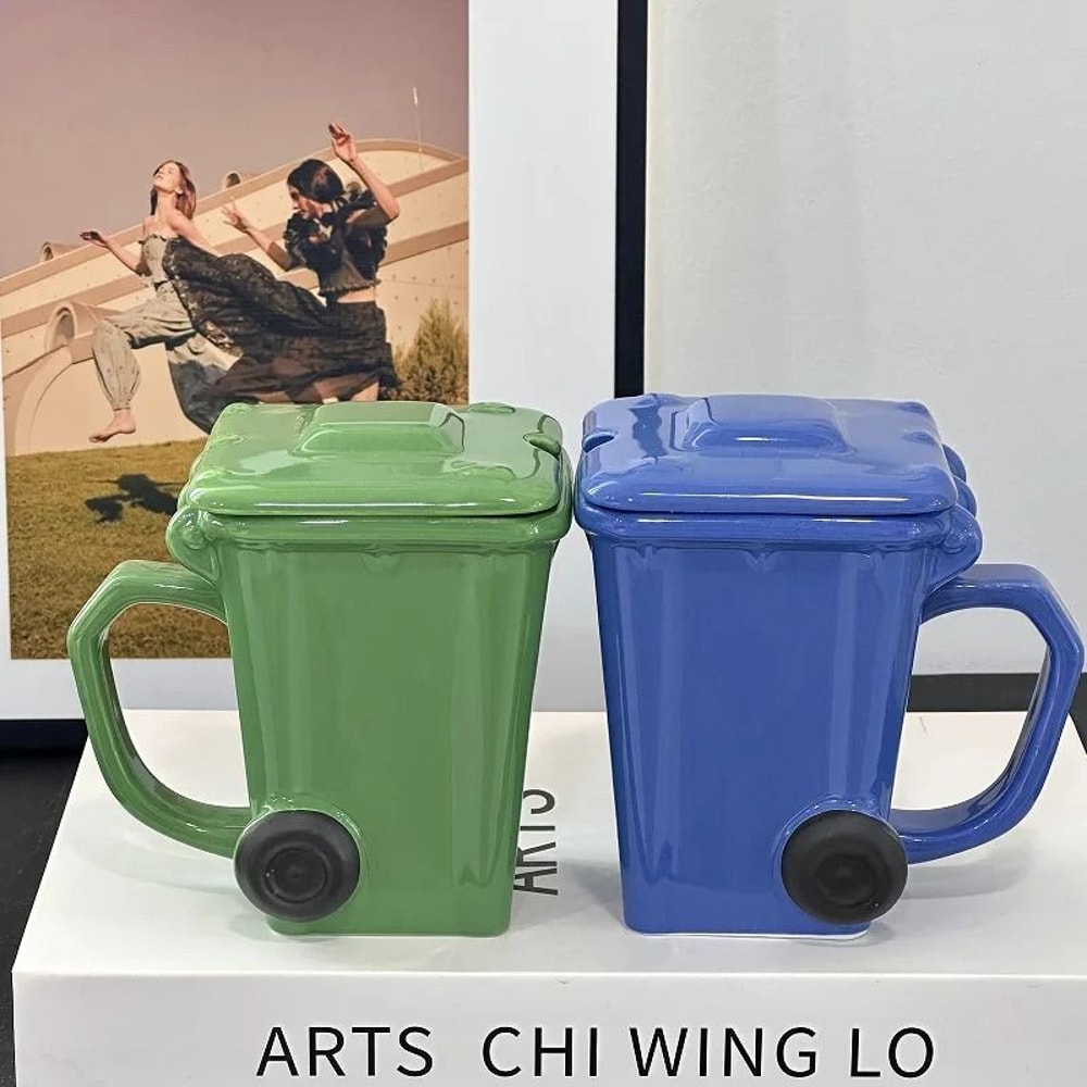 3D Sculpted Trash Can Recycling Bin Mug 2