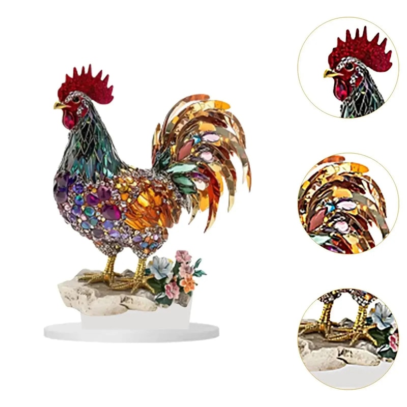 Creative Colorful Rooster Mascot Statue 2D Desk Ornament 5