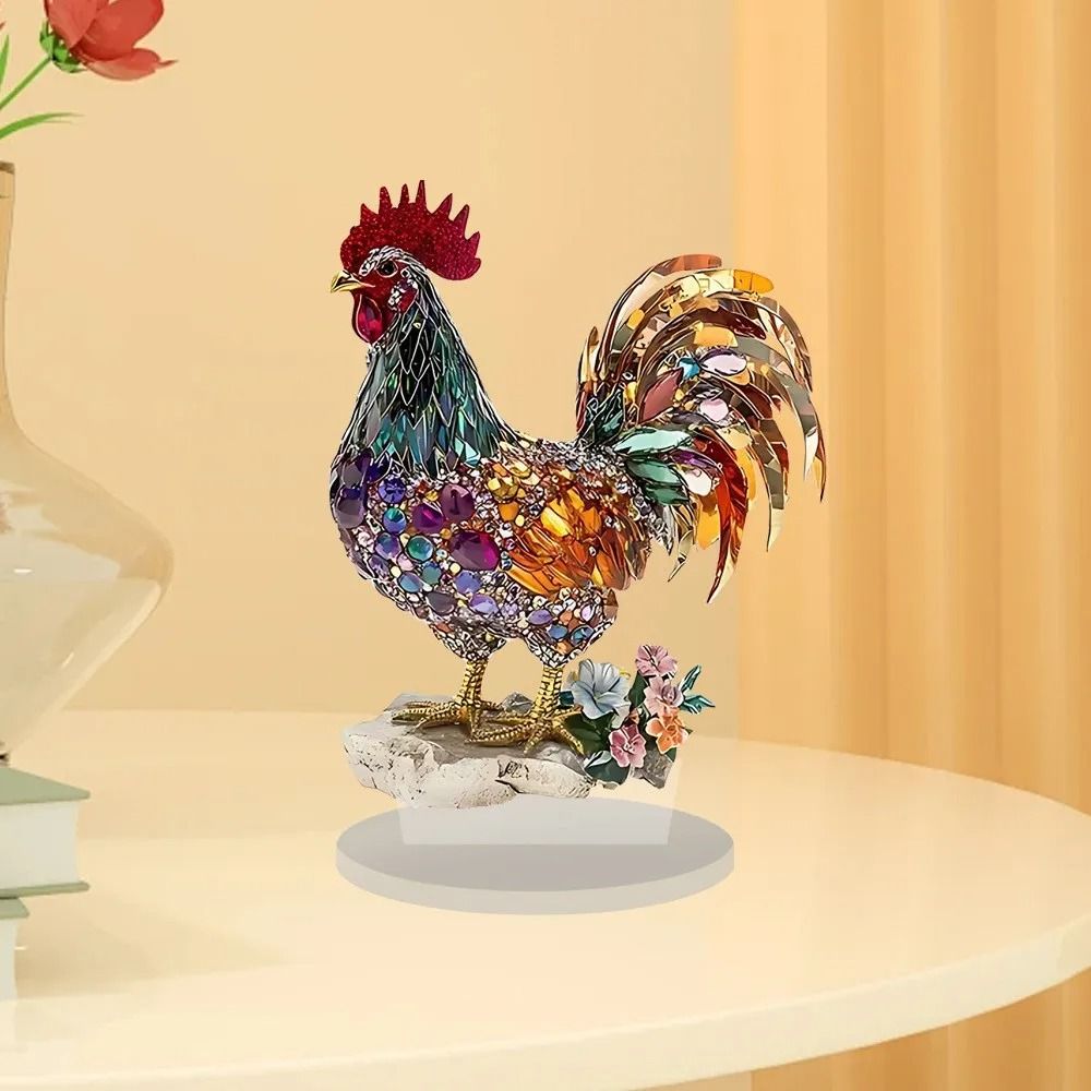 Creative Colorful Rooster Mascot Statue 2D Desk Ornament 6