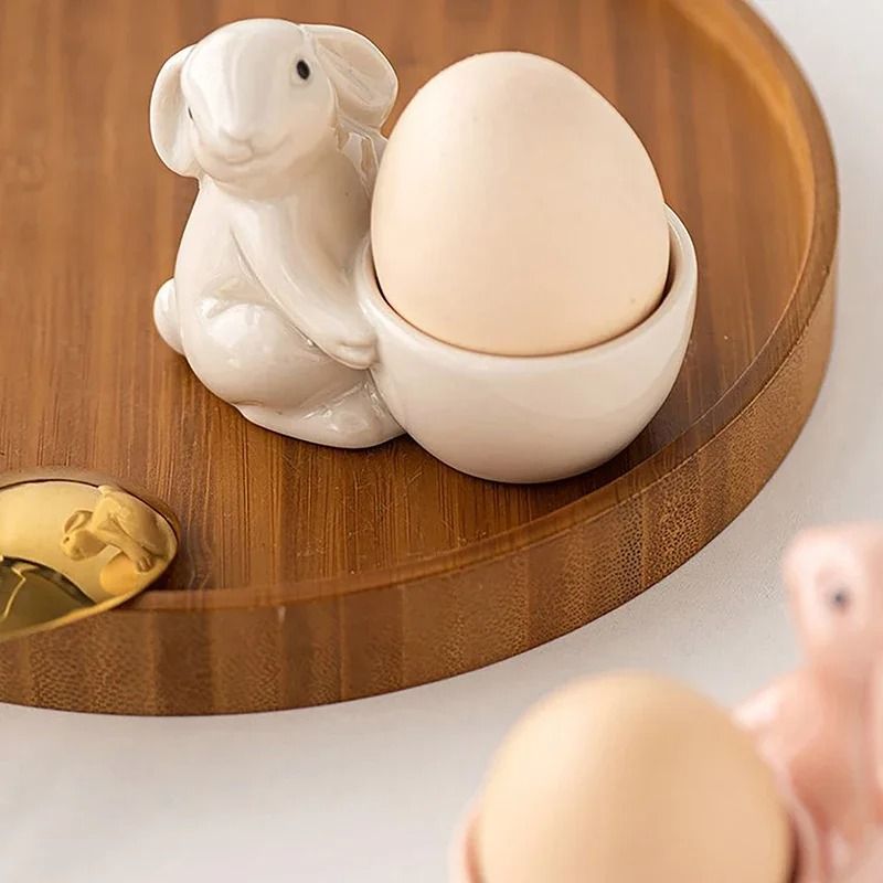 Handcrafted Ceramic Rabbit Egg Cup Desktop Ornament 2