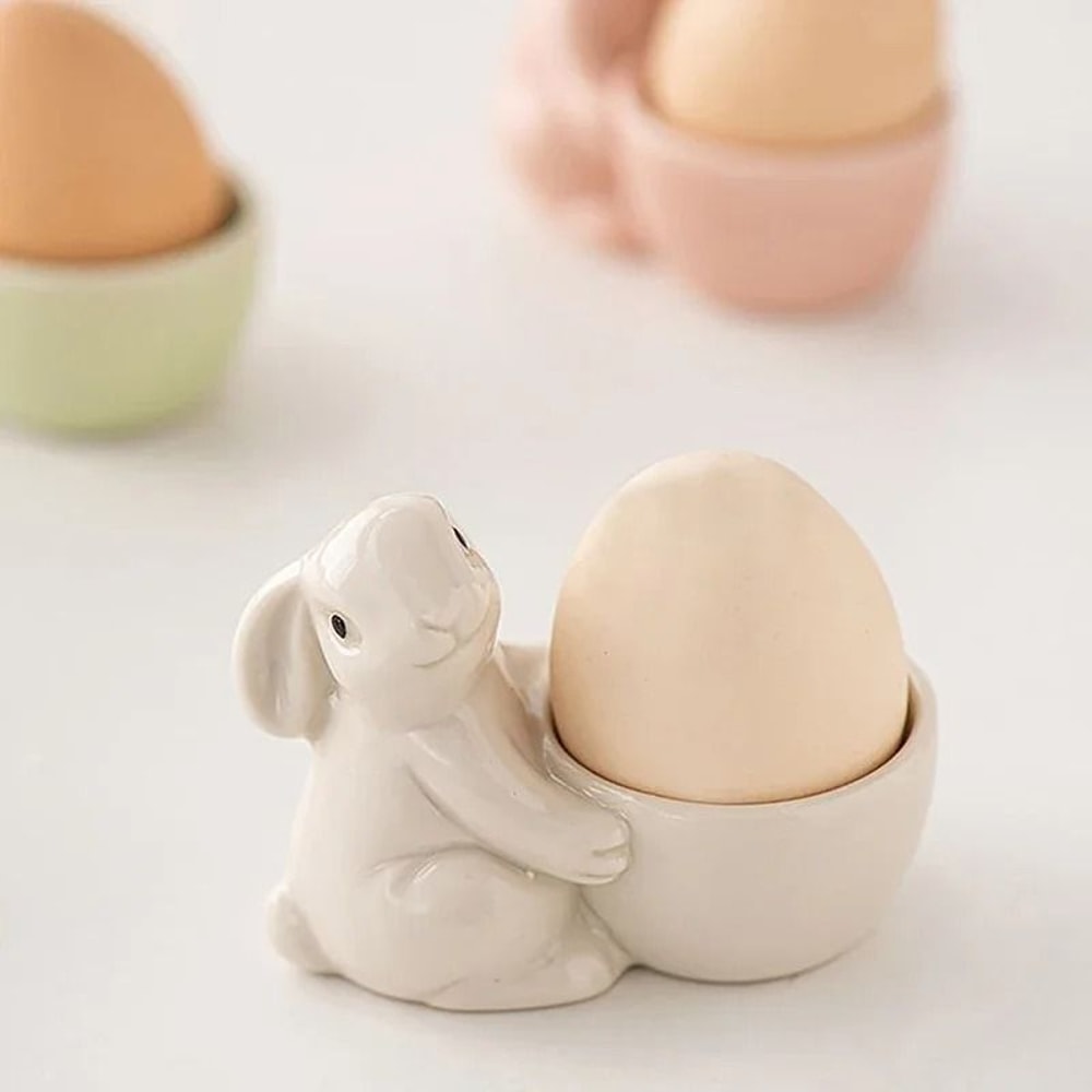 Handcrafted Ceramic Rabbit Egg Cup Desktop Ornament 4