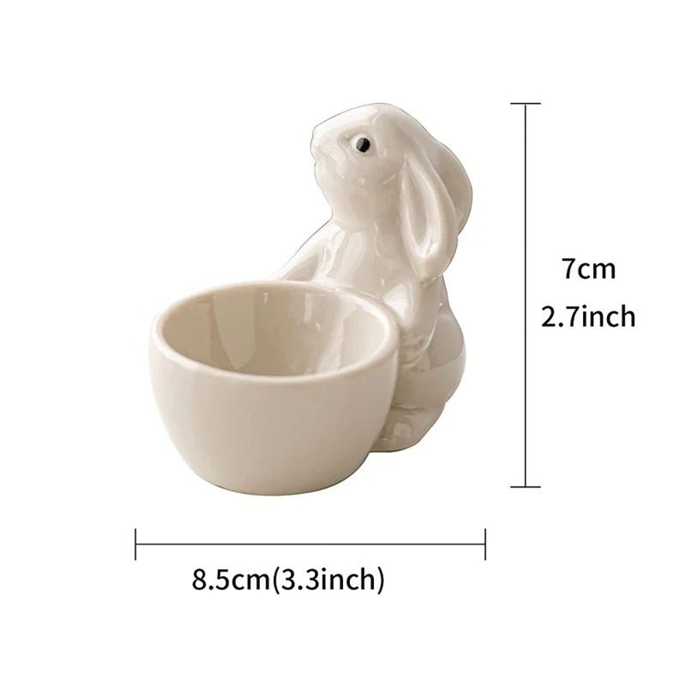 Handcrafted Ceramic Rabbit Egg Cup Desktop Ornament 7
