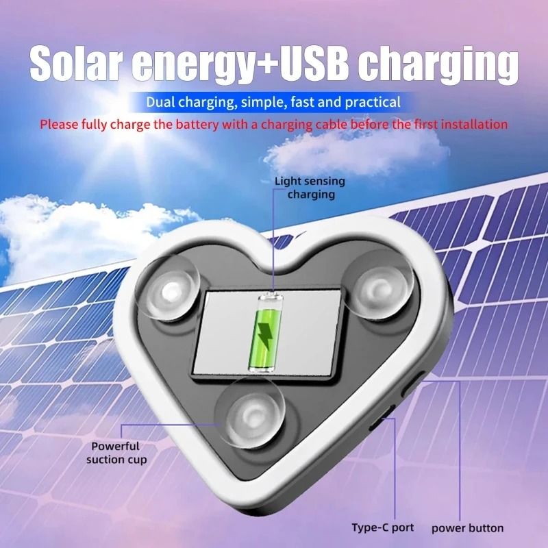 SolarPowered LED Triangular Heart Car Window Atmosphere Light 4