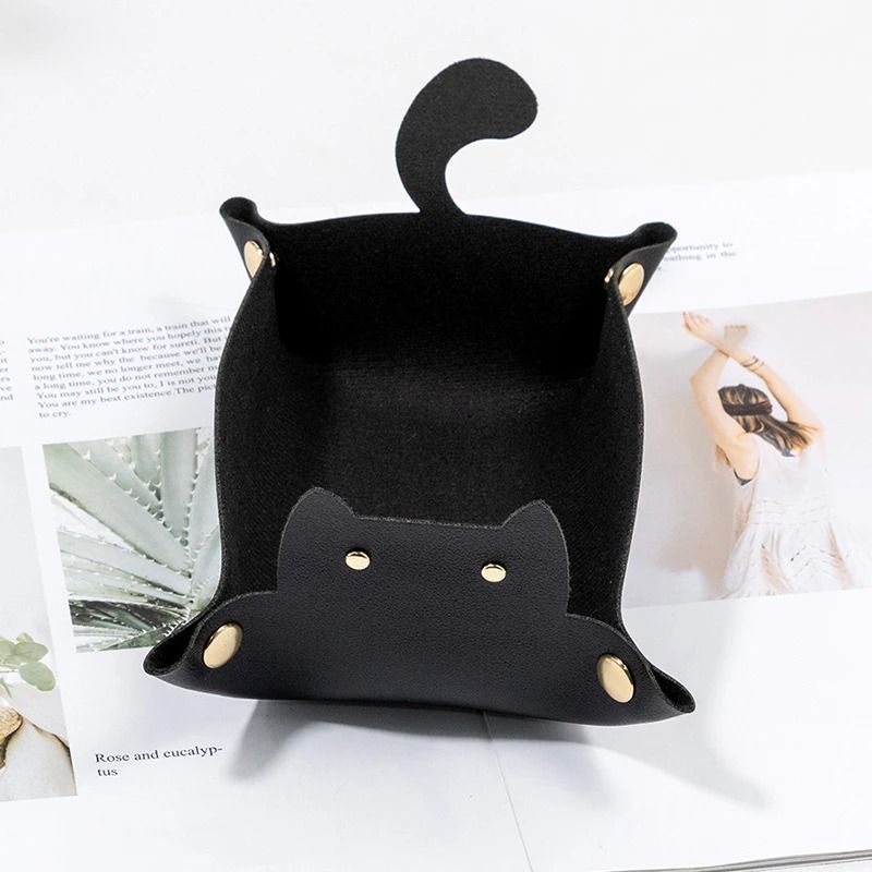Creative CatShaped PU Leather Storage Tray And Desktop Organizer 7