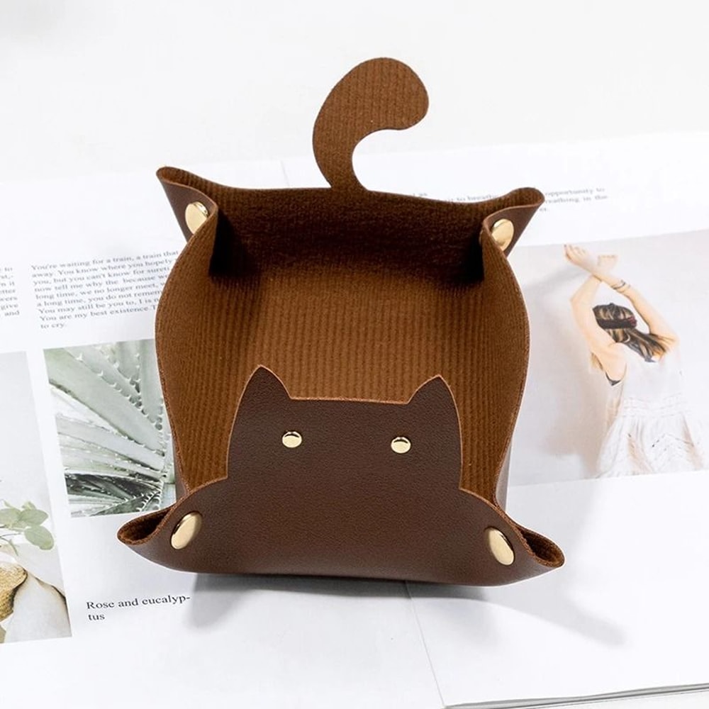 Creative CatShaped PU Leather Storage Tray And Desktop Organizer 8