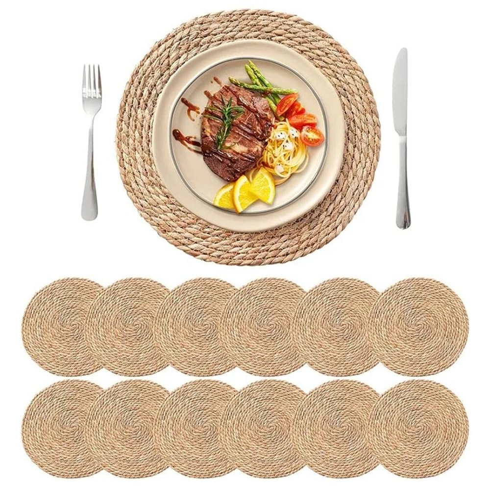 12Piece Premium Round Woven Placemats And Natural Boho Table Decor 0
