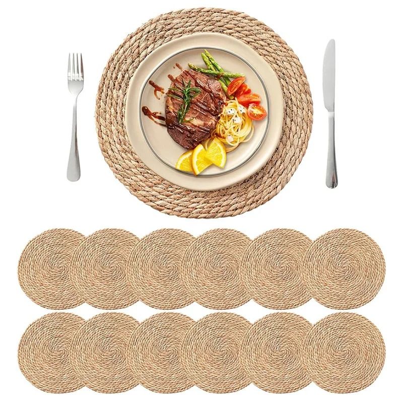 12Piece Premium Round Woven Placemats And Natural Boho Table Decor 0