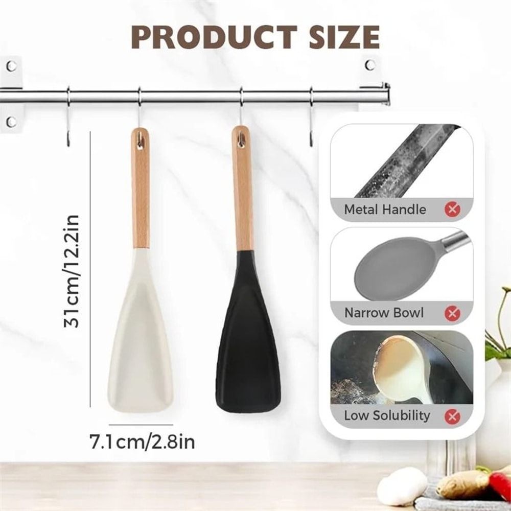 Premium Silicone Cooking Spoon And Multipurpose Spatula With Natural Wood Handle 1