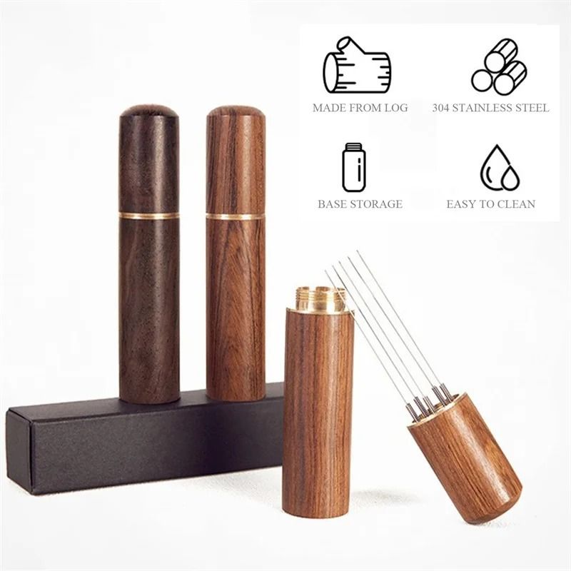 Premium 6Pin Espresso Distribution Tool With Natural Walnut Handle 2