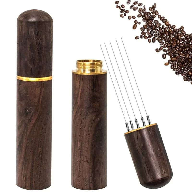 Premium 6Pin Espresso Distribution Tool With Natural Walnut Handle 6