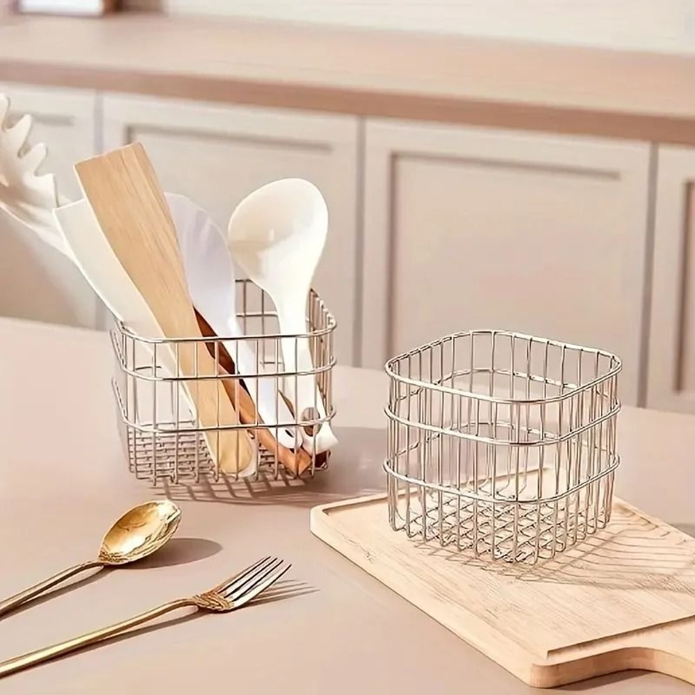 Premium Stainless Steel Minimalist Desktop Organizer Drainage Basket 5