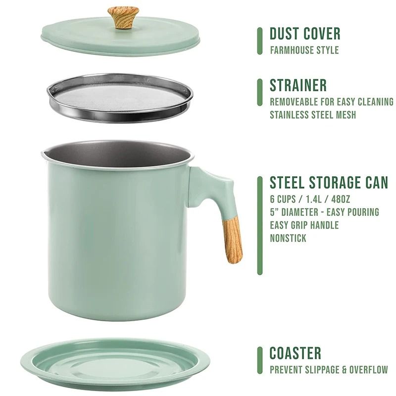 Stainless Steel 14L Bacon Grease Container FineMesh Oil Strainer 3