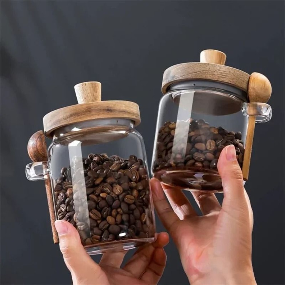 Artisan Borosilicate Glass Storage Jar With Integrated Wooden Spoon 4