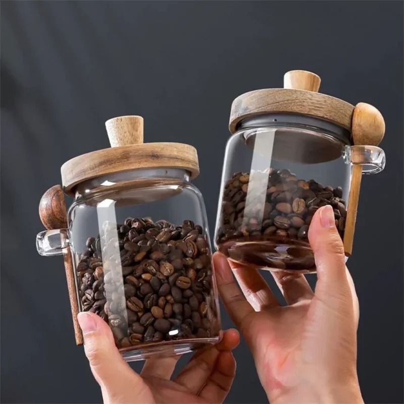 Artisan Borosilicate Glass Storage Jar With Integrated Wooden Spoon 4