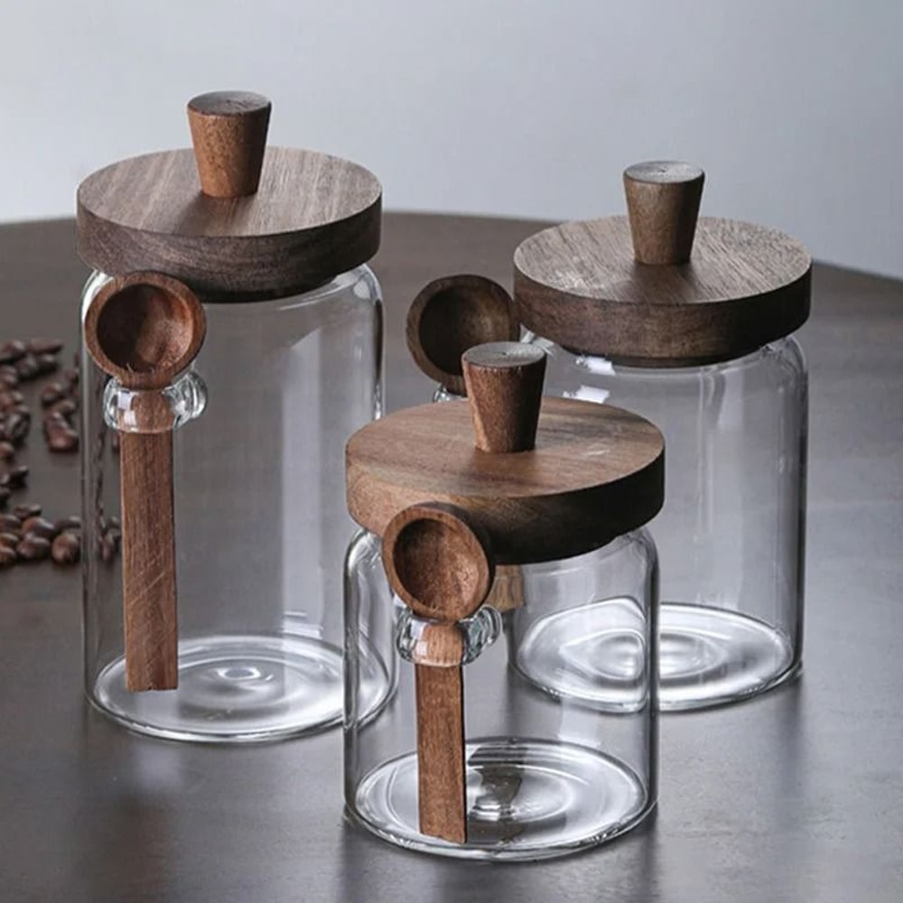 Artisan Borosilicate Glass Storage Jar With Integrated Wooden Spoon 7