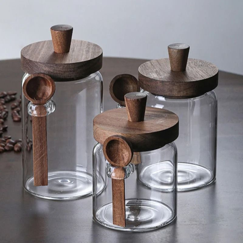 Artisan Borosilicate Glass Storage Jar With Integrated Wooden Spoon 7