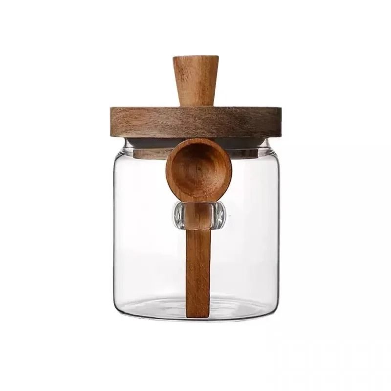 Artisan Borosilicate Glass Storage Jar With Integrated Wooden Spoon 8