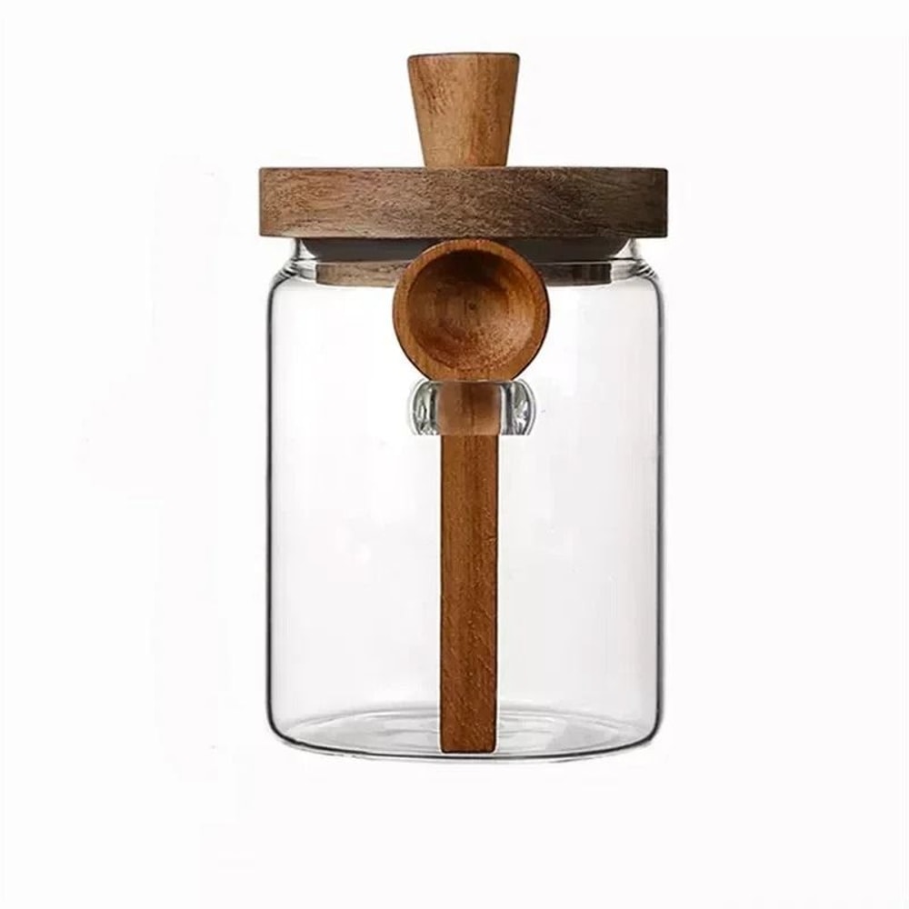 Artisan Borosilicate Glass Storage Jar With Integrated Wooden Spoon 9