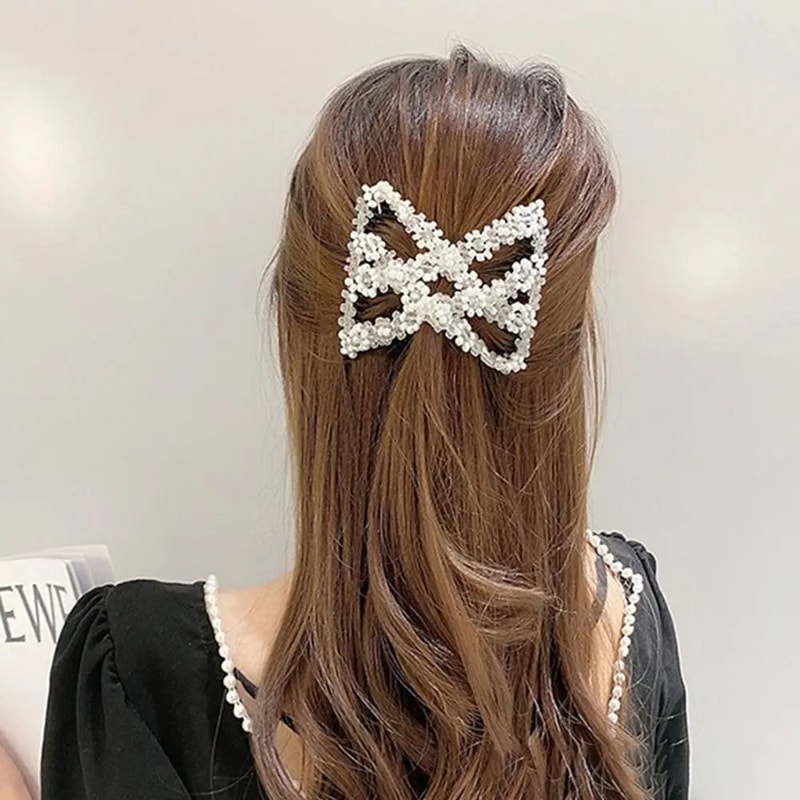 Elegant Pearl Elastic Magic Hair Comb And Butterfly Fancy Clip 1