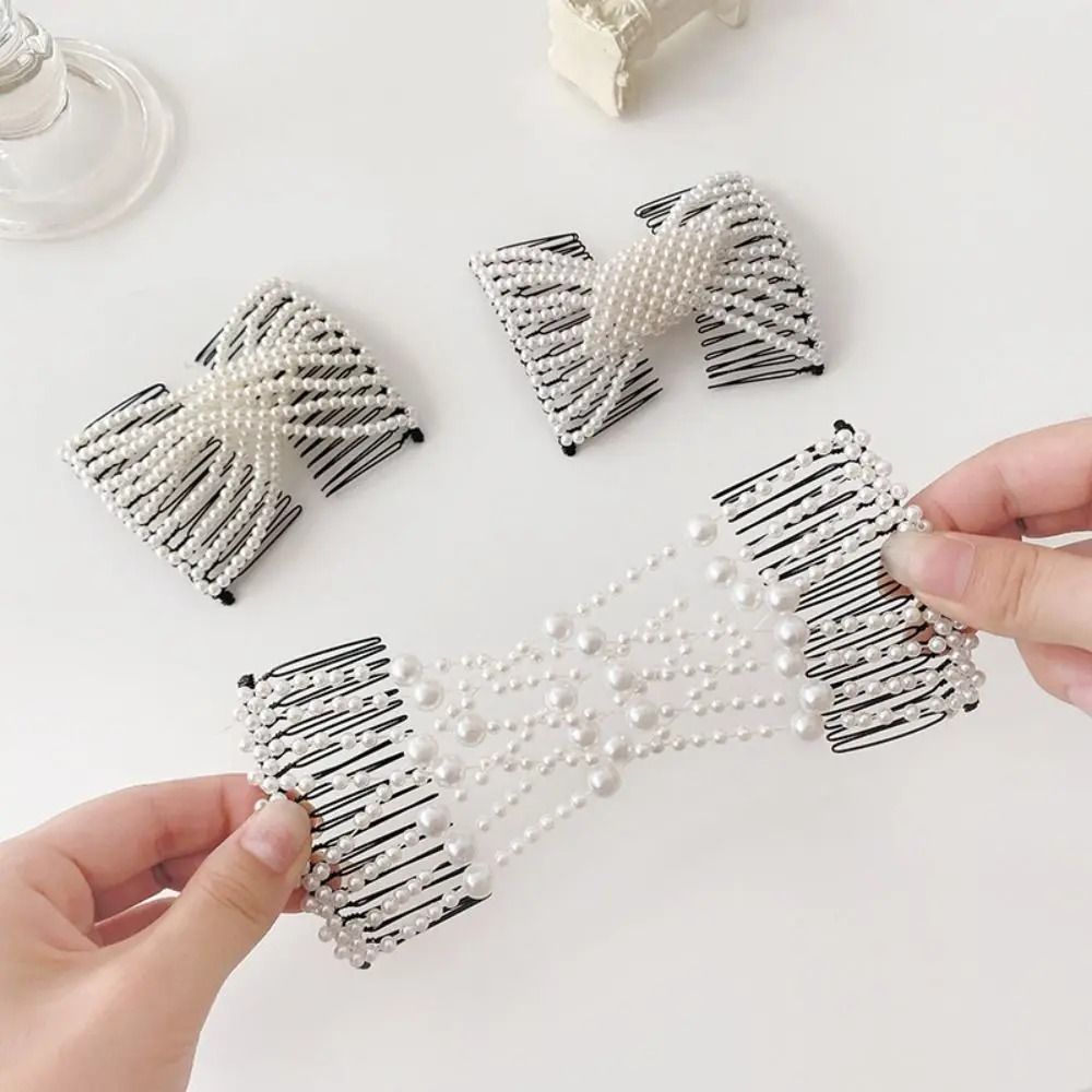 Elegant Pearl Elastic Magic Hair Comb And Butterfly Fancy Clip 2