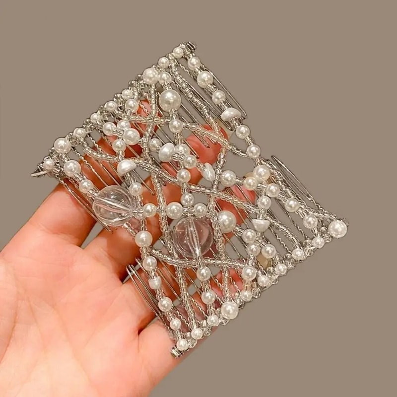 Elegant Pearl Elastic Magic Hair Comb And Butterfly Fancy Clip 8