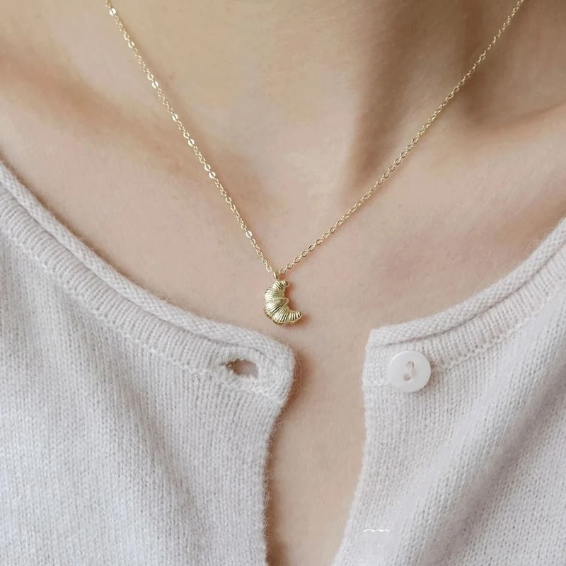 Artisan Geometric Croissant Pendant And Minimalist Gold Choker 0
