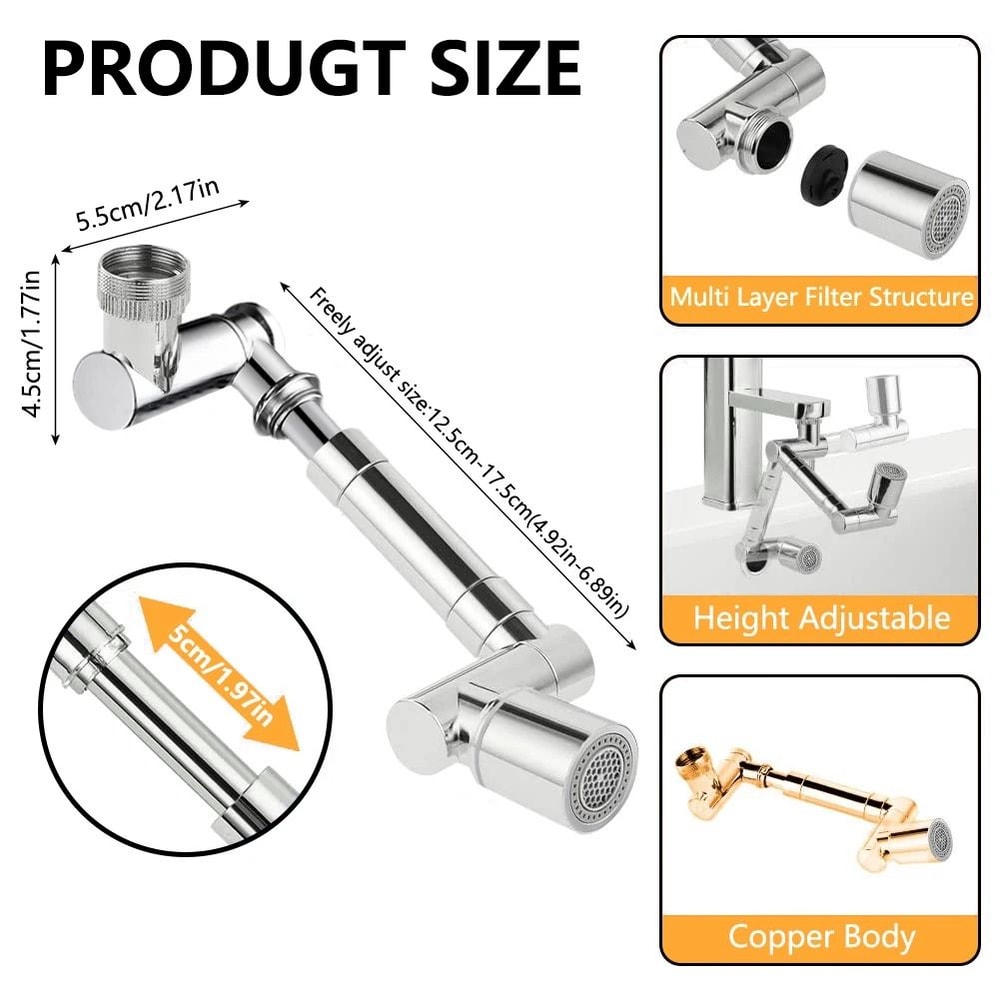 Ultimate 1440 Swivel Faucet Extender And Universal Robotic Arm Aerator 6