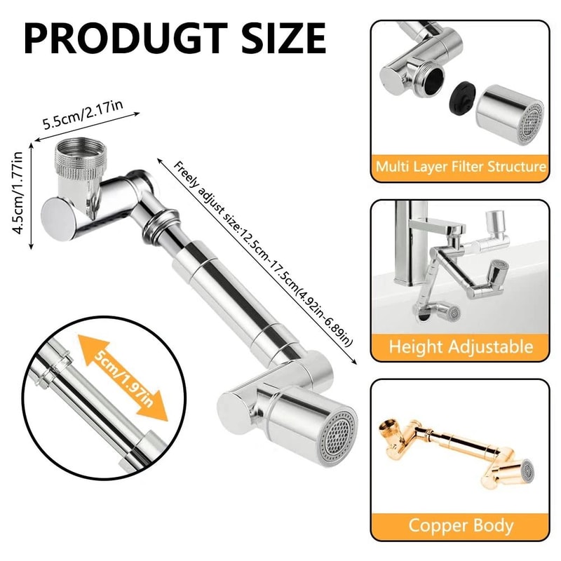 Ultimate 1440 Swivel Faucet Extender And Universal Robotic Arm Aerator 6