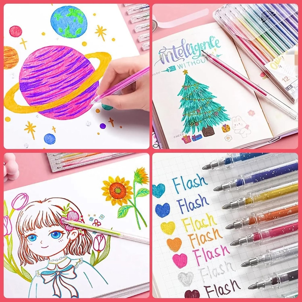 Metallic Glitter Gel Pens Set 10mm QuickDry Art Markers For Drawing DIY 5