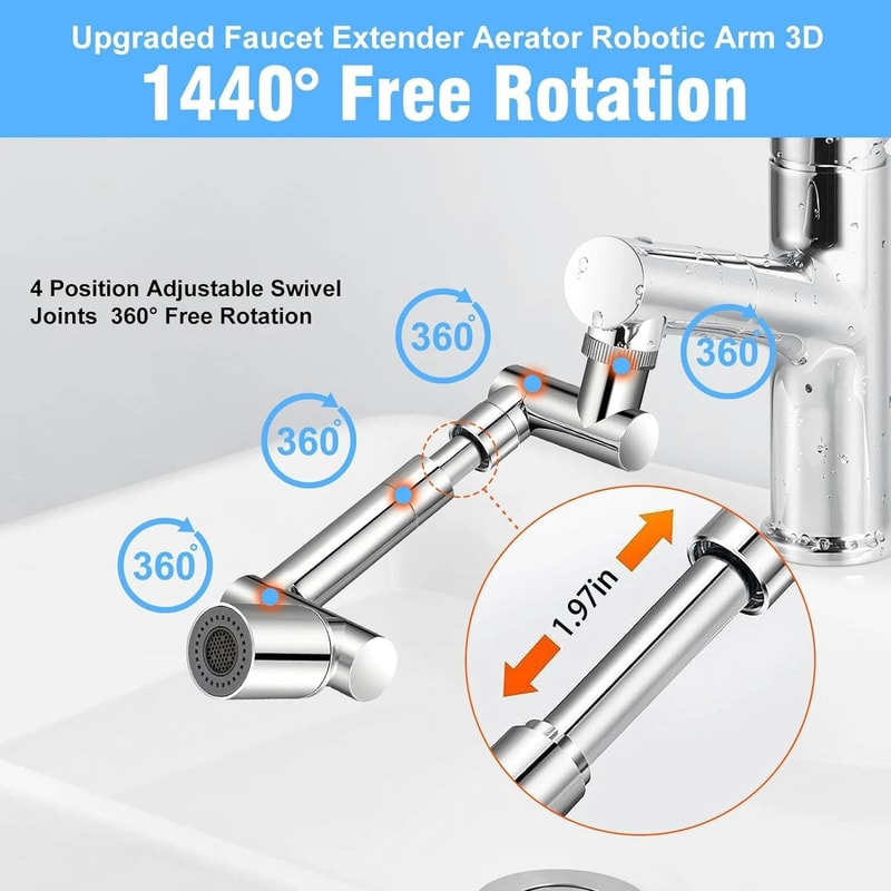 1440 Swivel Robotic Arm Faucet Aerator Retractable Universal Sink Extender 4