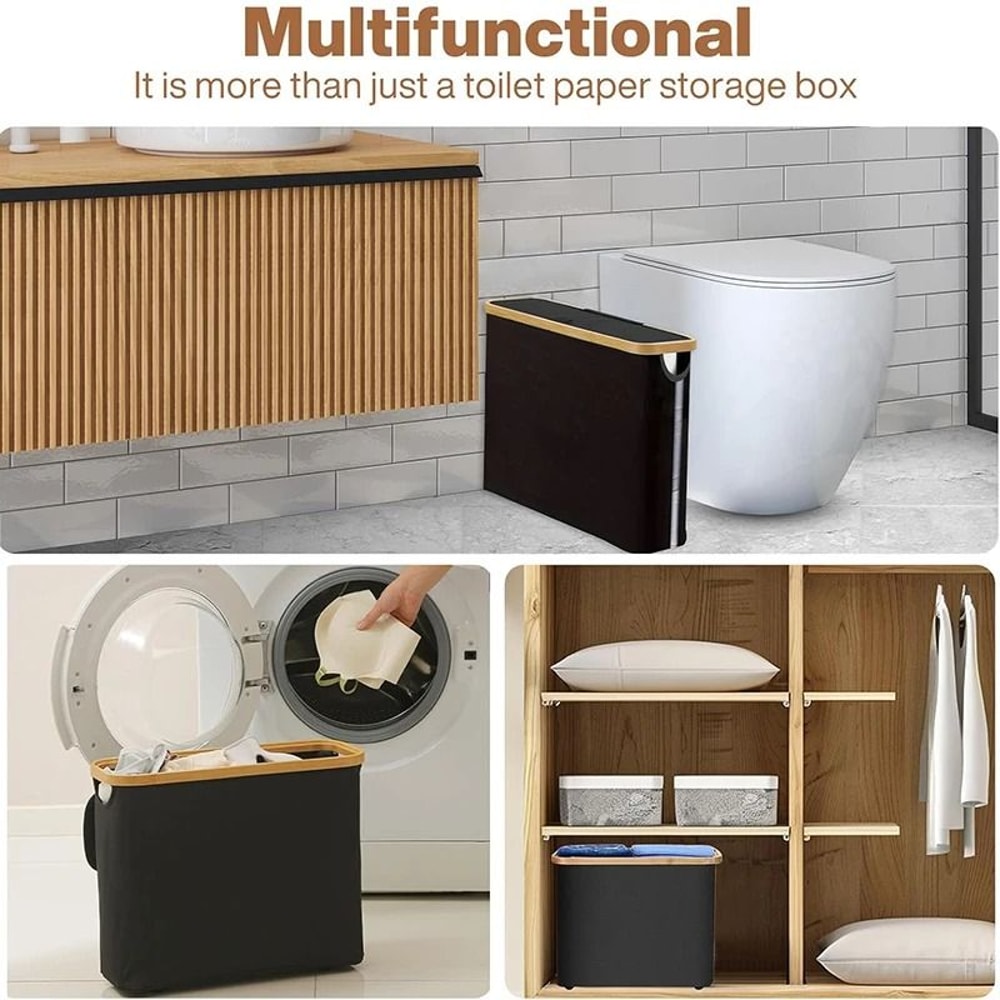 Foldable Toilet Paper Storage Basket Large Capacity Bathroom Organizer With Lid 3