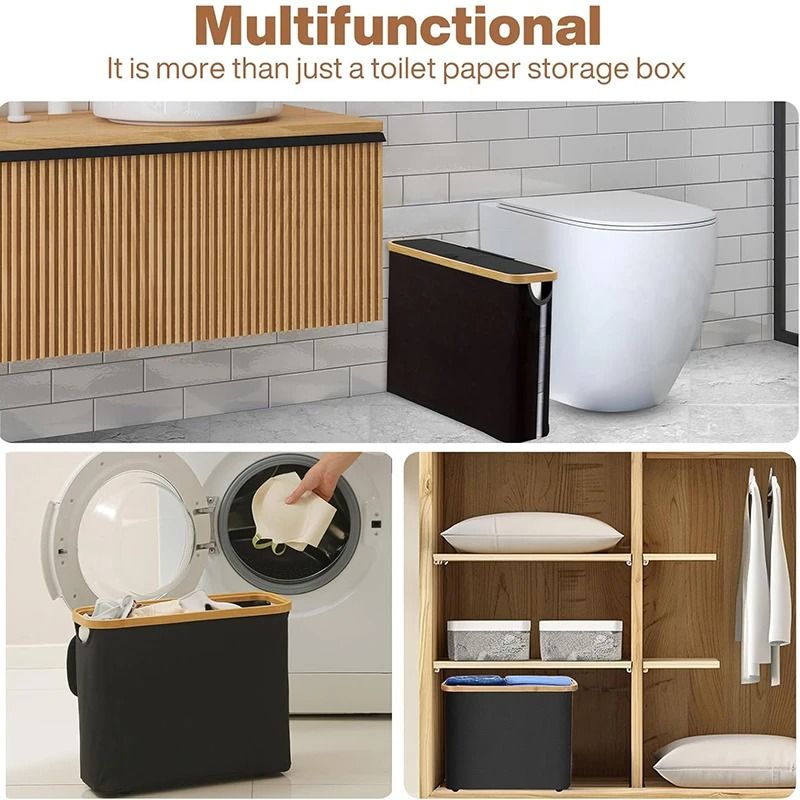 Foldable Toilet Paper Storage Basket Large Capacity Bathroom Organizer With Lid 3