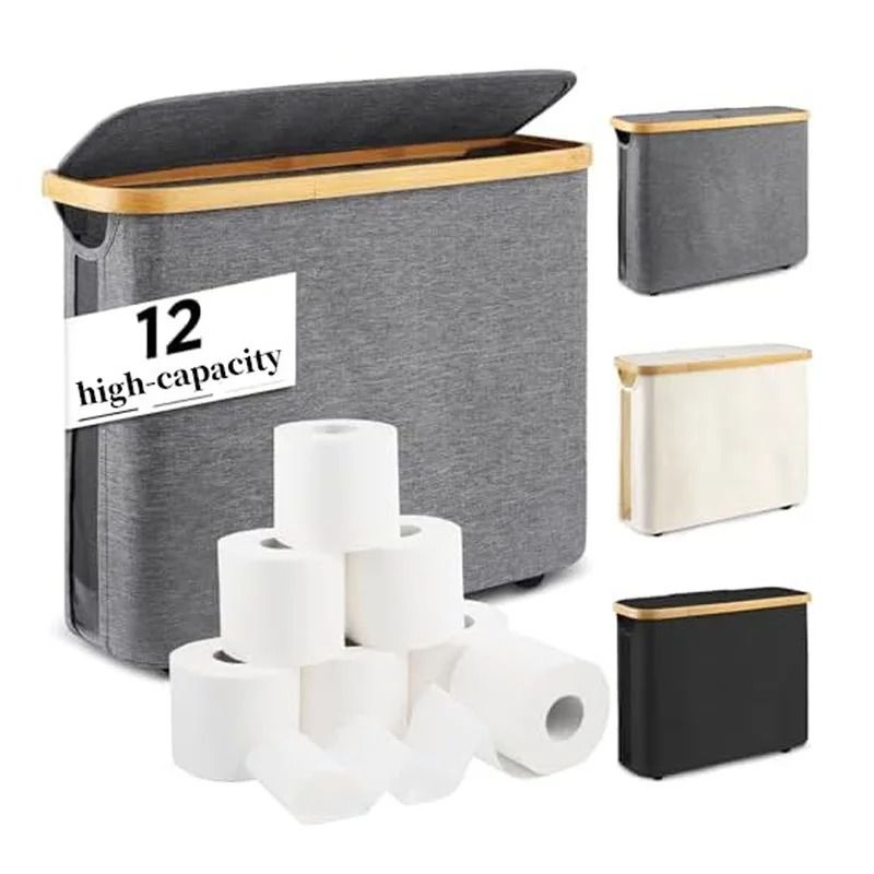 Foldable Toilet Paper Storage Basket Large Capacity Bathroom Organizer With Lid 8