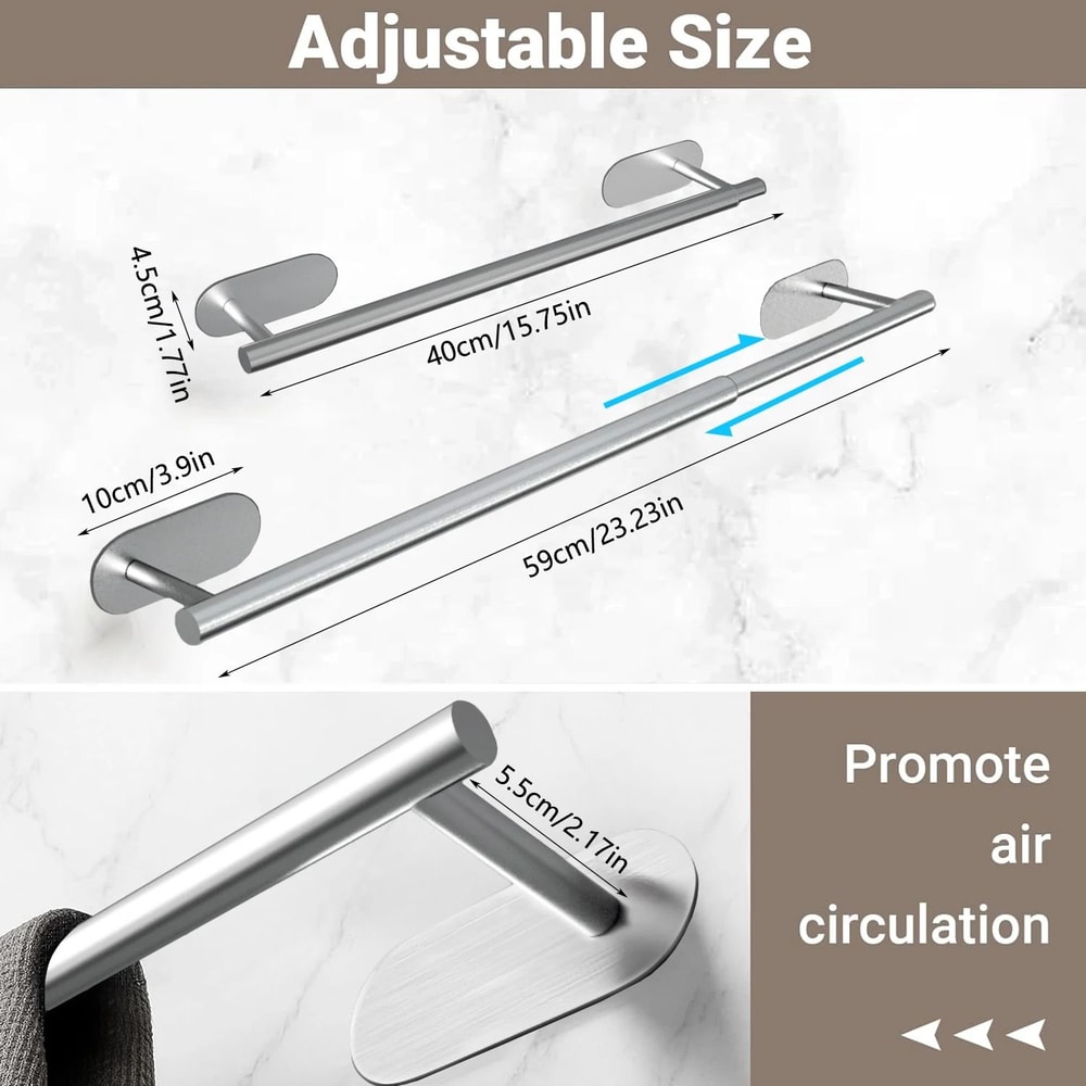 DrillFree Retractable Bathroom Towel Rack SUS304 Stainless Steel Adhesive Hanger 1