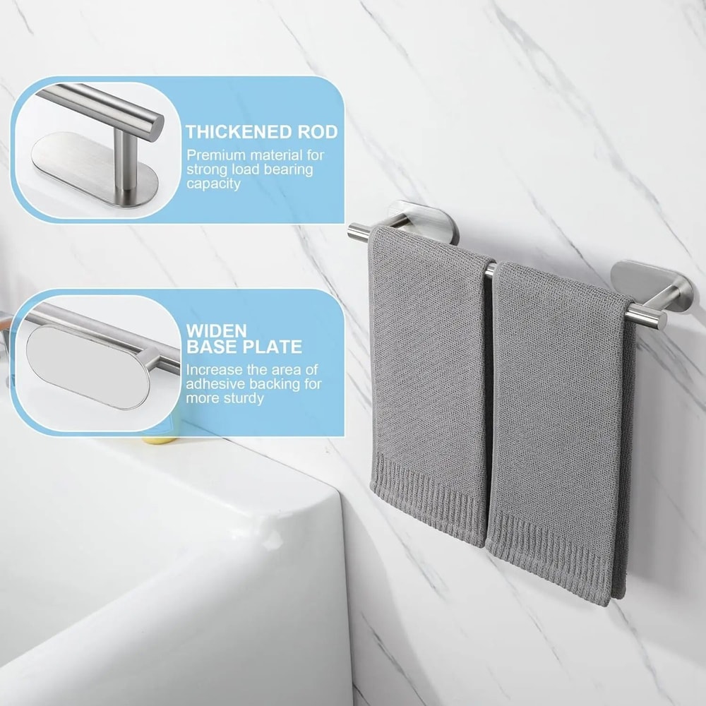 DrillFree Retractable Bathroom Towel Rack SUS304 Stainless Steel Adhesive Hanger 2