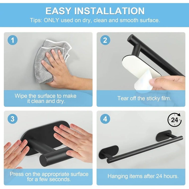 DrillFree Retractable Bathroom Towel Rack SUS304 Stainless Steel Adhesive Hanger 4