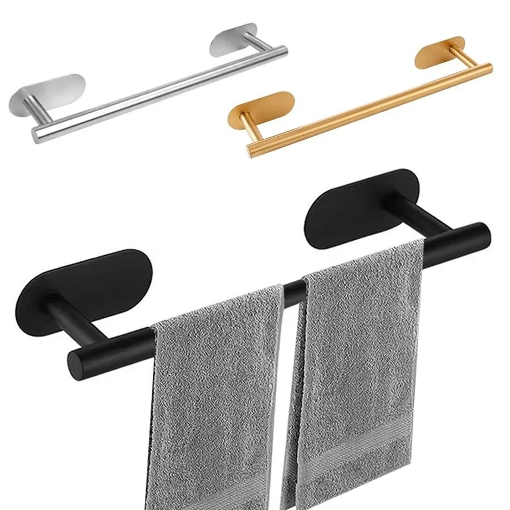 SelfAdhesive Stainless Steel Towel Rail Modern NoDrill Wall Hanging Holder 0
