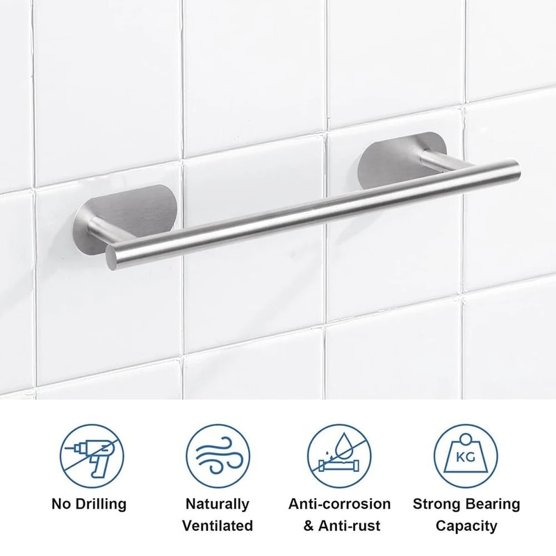 SelfAdhesive Stainless Steel Towel Rail Modern NoDrill Wall Hanging Holder 6