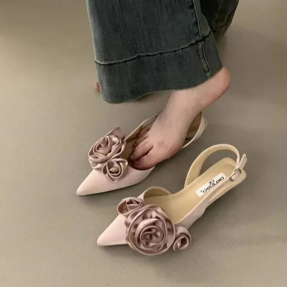 Elegant Flower Slingback Dress Mules Fashionable Low Heel Slingback Pumps 0