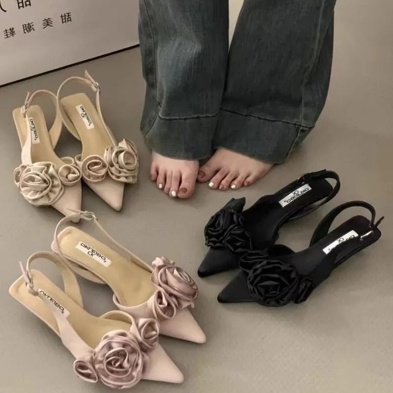 Elegant Flower Slingback Dress Mules Fashionable Low Heel Slingback Pumps 1