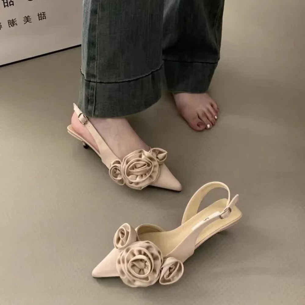 Elegant Flower Slingback Dress Mules Fashionable Low Heel Slingback Pumps 2