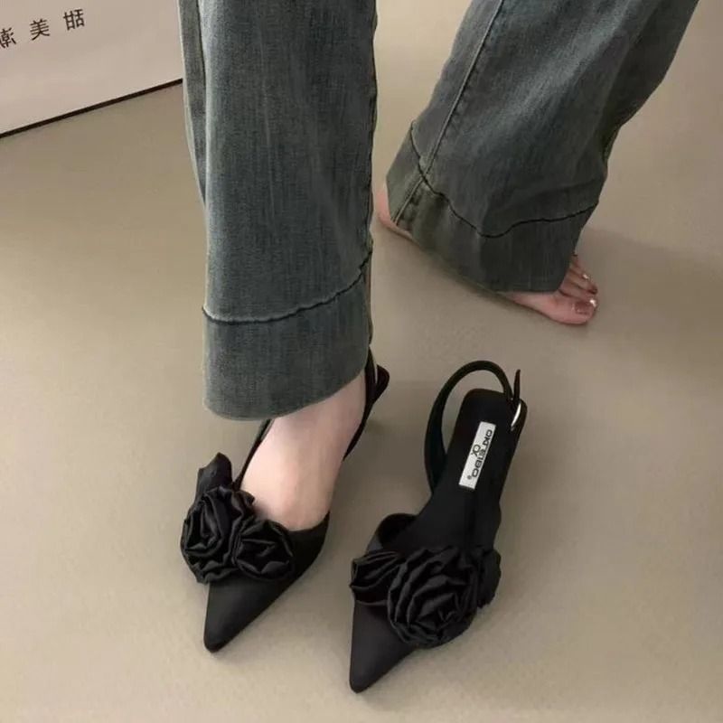 Elegant Flower Slingback Dress Mules Fashionable Low Heel Slingback Pumps 3