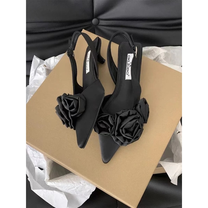 Elegant Flower Slingback Dress Mules Fashionable Low Heel Slingback Pumps 5