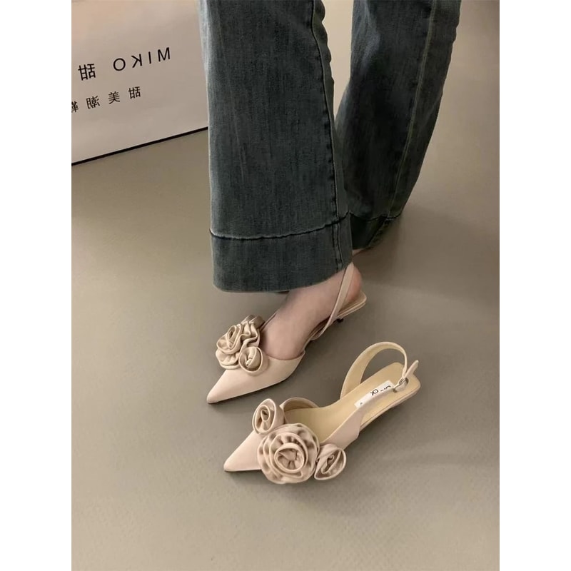 Elegant Flower Slingback Dress Mules Fashionable Low Heel Slingback Pumps 8