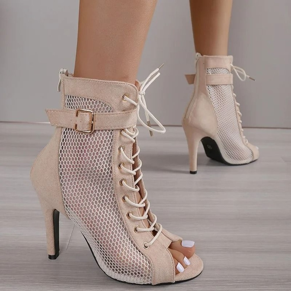 Fashion Show Mesh LaceUp Sandals Sexy Net Fabric CrossStrap High Heels 0