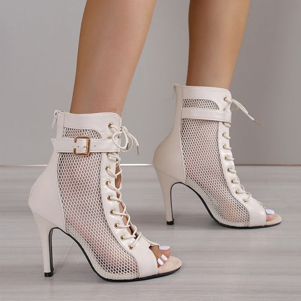 Fashion Show Mesh LaceUp Sandals Sexy Net Fabric CrossStrap High Heels 5