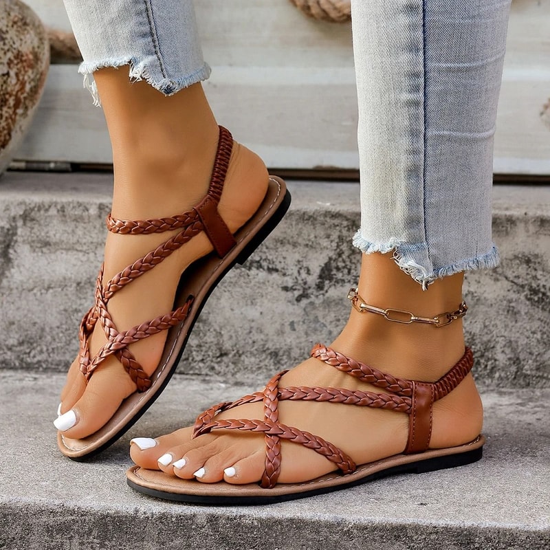 Solid Color Woven Herculean FlipToe Sandals Modern Summer Beach Flats 5