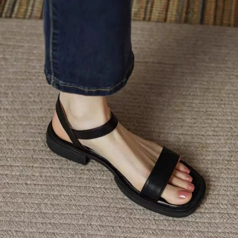 Concise Genuine Leather Office Sandals Elegant LowHeel Summer Walking Shoes 6