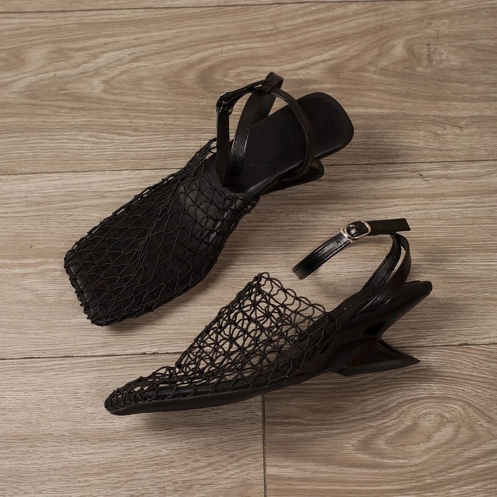 Luxury Designer Lace Mesh High Heels Elegant Braided SquareToe Sandals 2